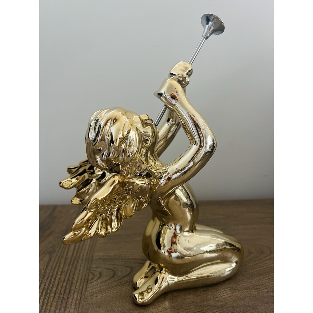 Dept 56 Silver Trumpet Angel Figurine 11" Christmas Holiday Decor Taiwan